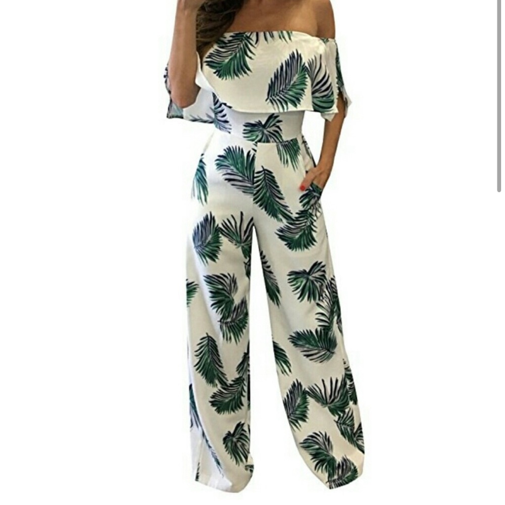 JENN PALM PRINT JUMPSUIT Size S
